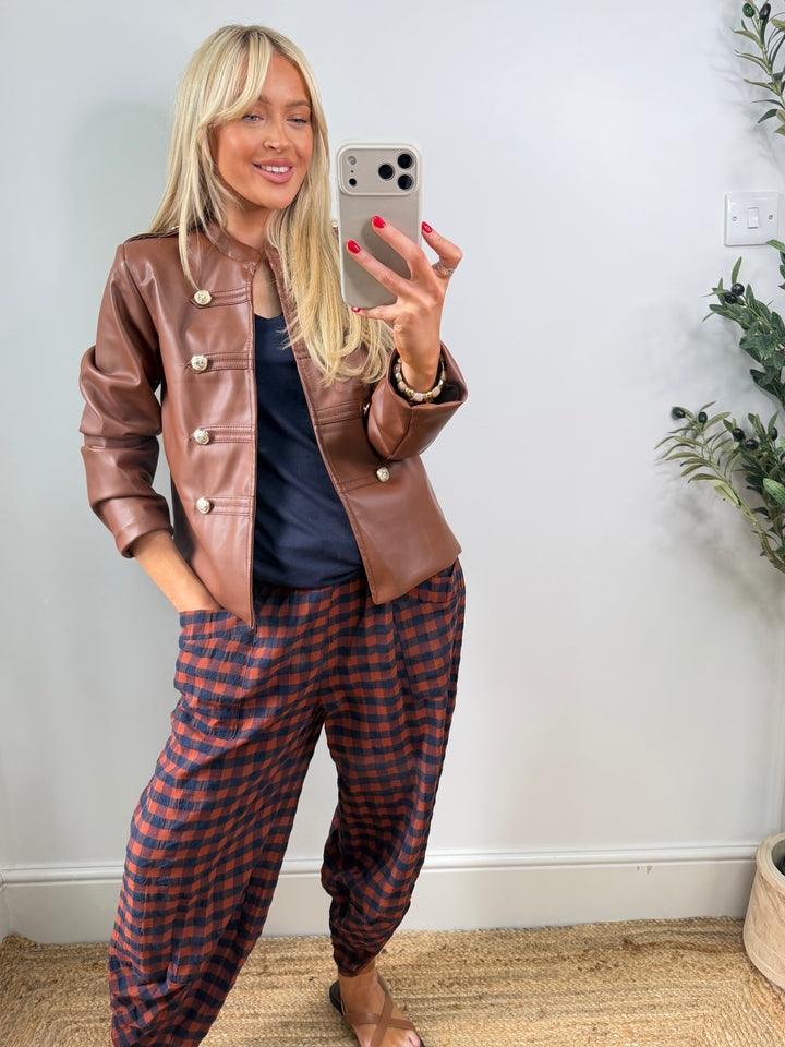 Danielle PU Military Jacket - Tan
