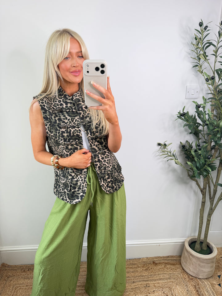 Leopard Military Waistcoat - Khaki