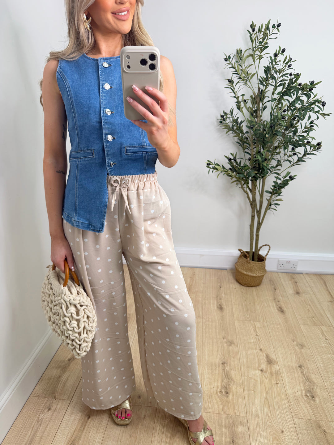 Polka Dot Trousers - Beige