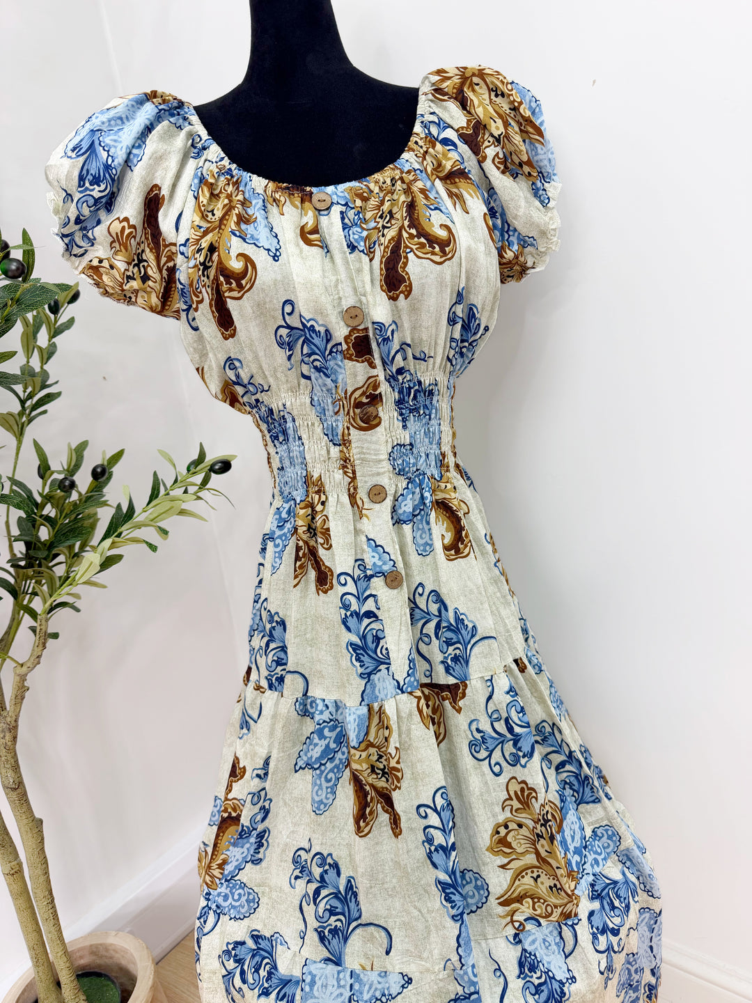 Printed Bardot Dress - Midi