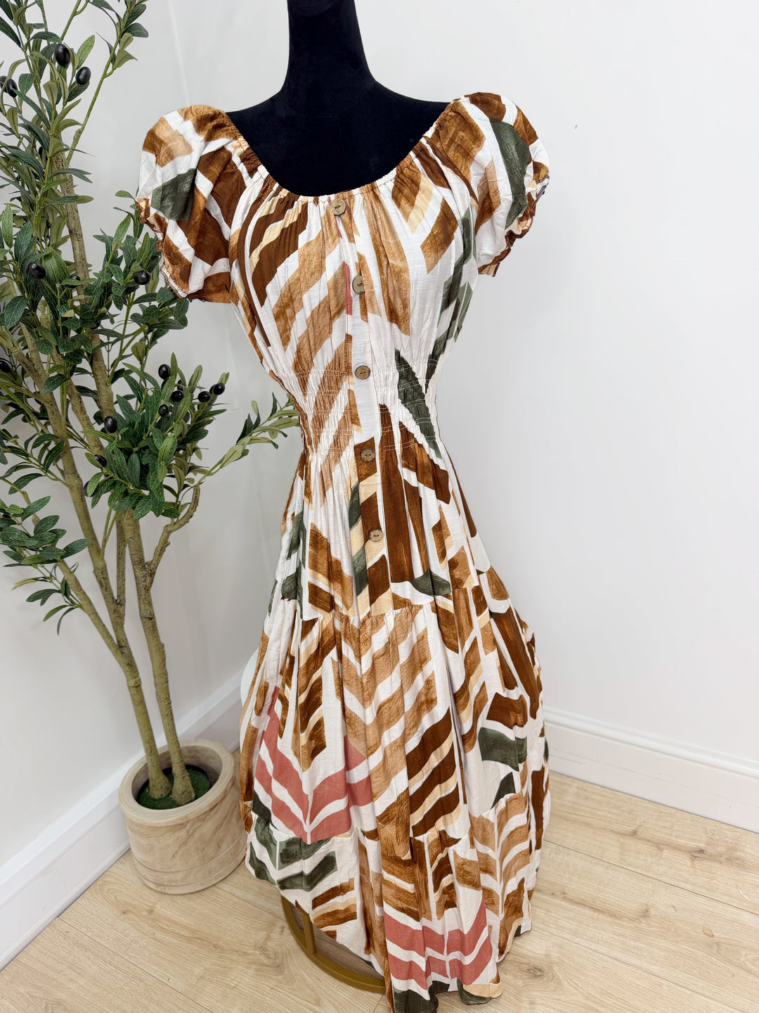 Printed Bardot Dress - Maxi