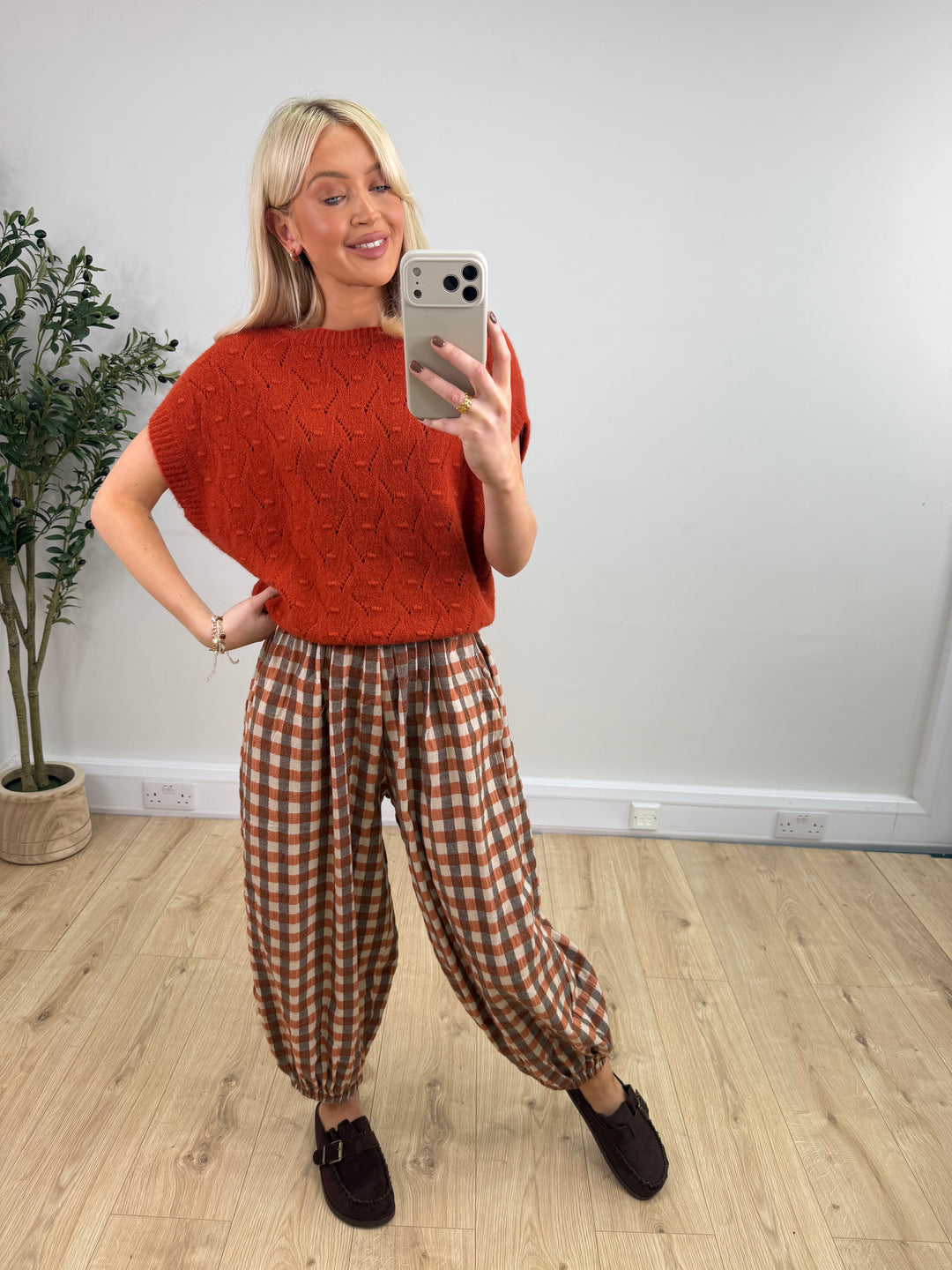 Stassie Check Trousers - Cream & Rust