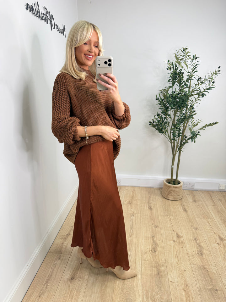 Bev Satin Skirt - Rust