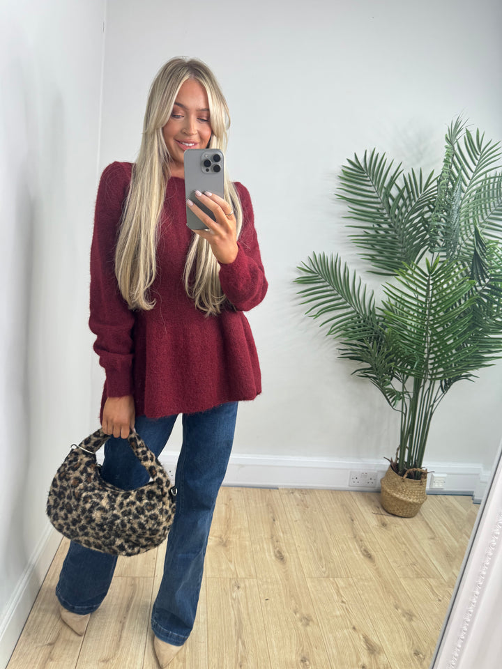 Bianca Peplum Knit - Burgundy