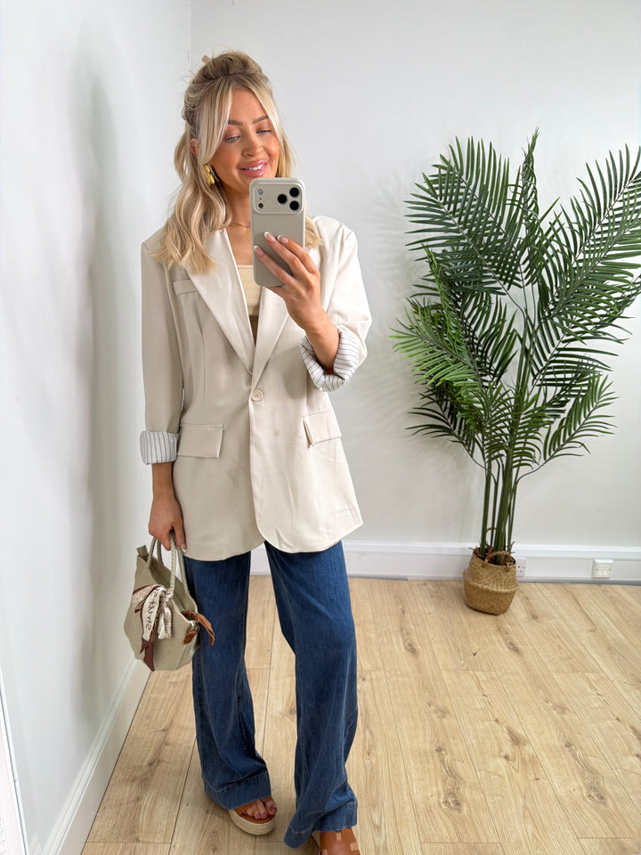 Pinstripe Blazer - Beige
