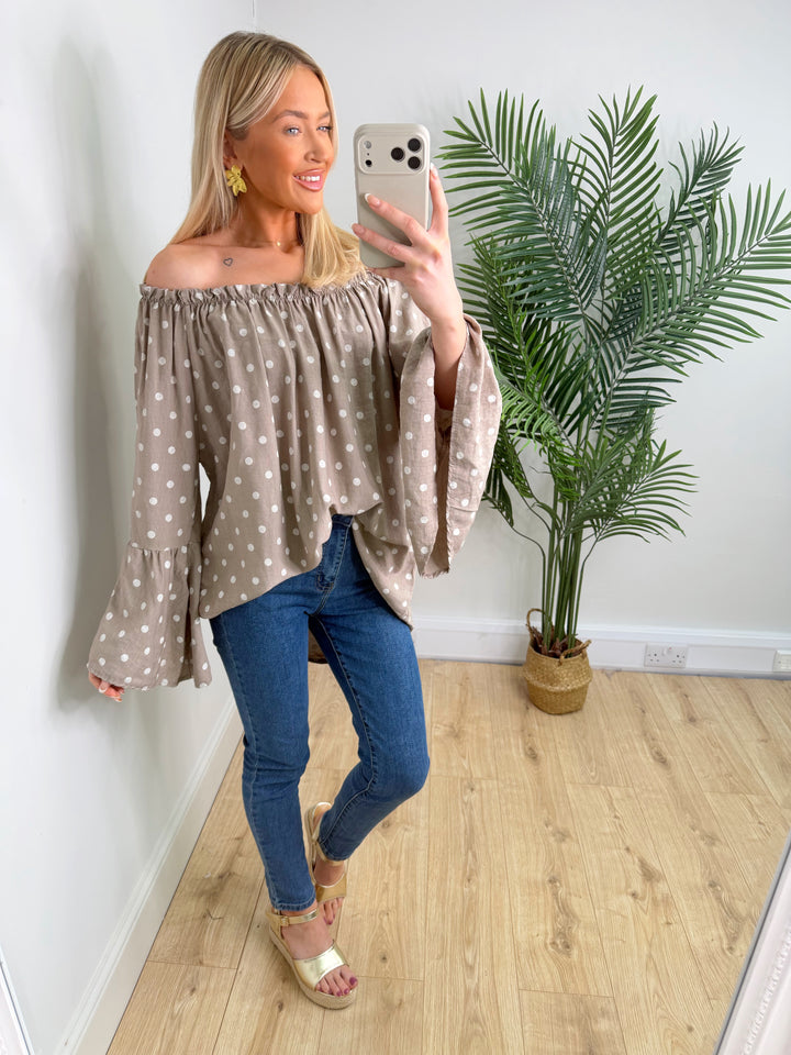 Celine Polka Dot Top - Mocha