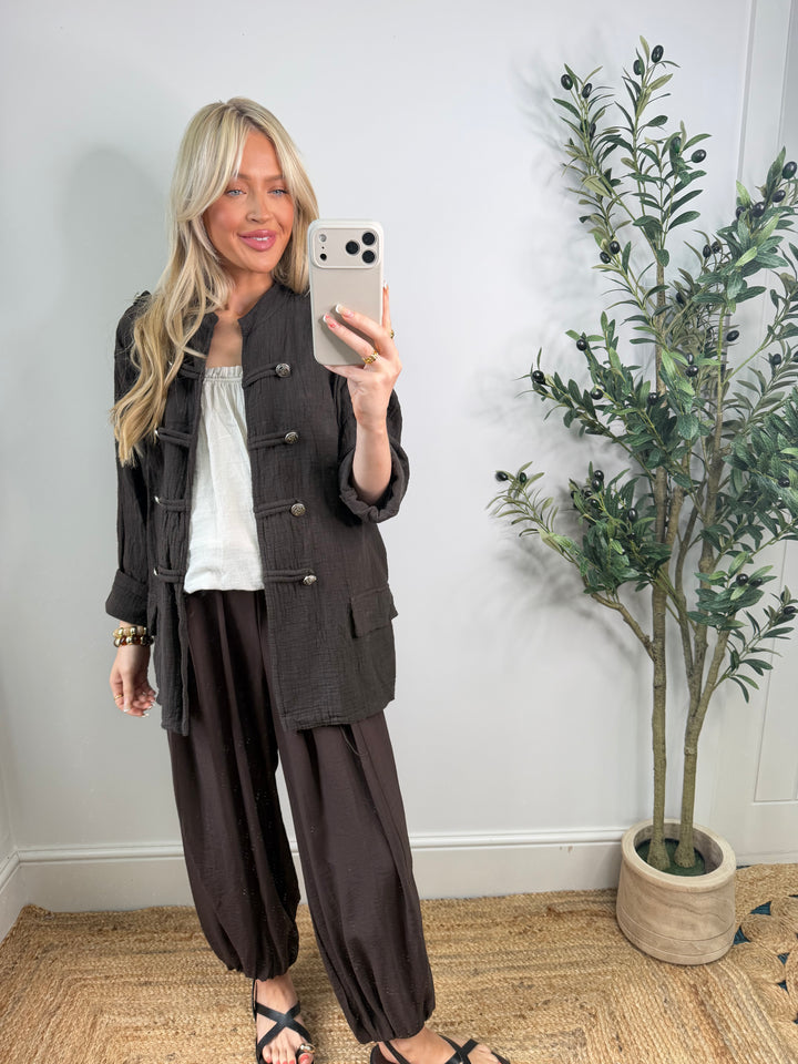 Cheesecloth Military Jacket - Chocolate