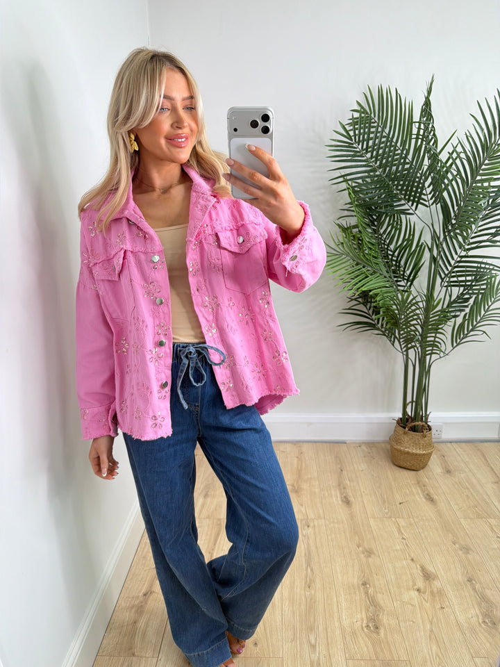 Libby Sequin Denim Jacket - Pink
