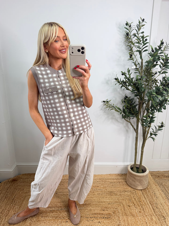 Olivia Check Knit - Mocha & Cream