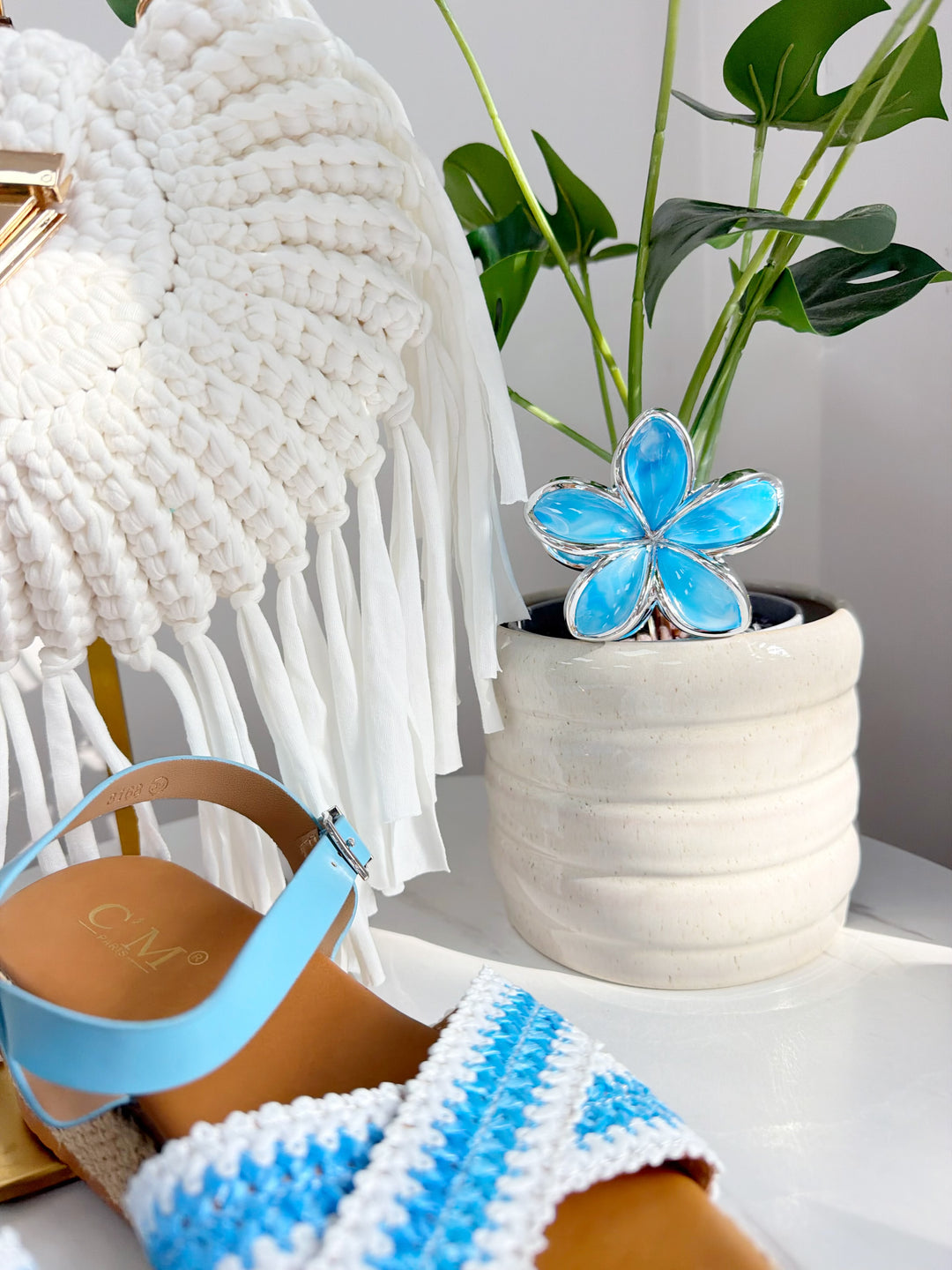 Flower Clip - Blue & Silver