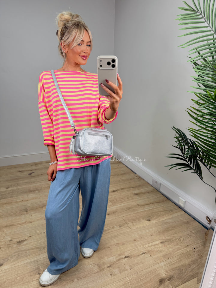 Eliana Stripe Sweatshirt - Pink & Yellow