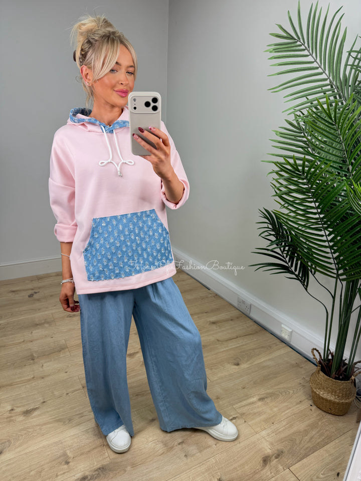 Skye Denim Hoodie - Pink