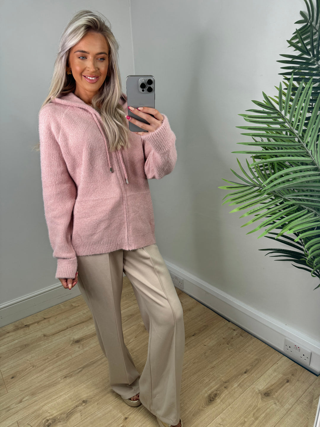 Sophia Zip Hoodie - Baby Pink