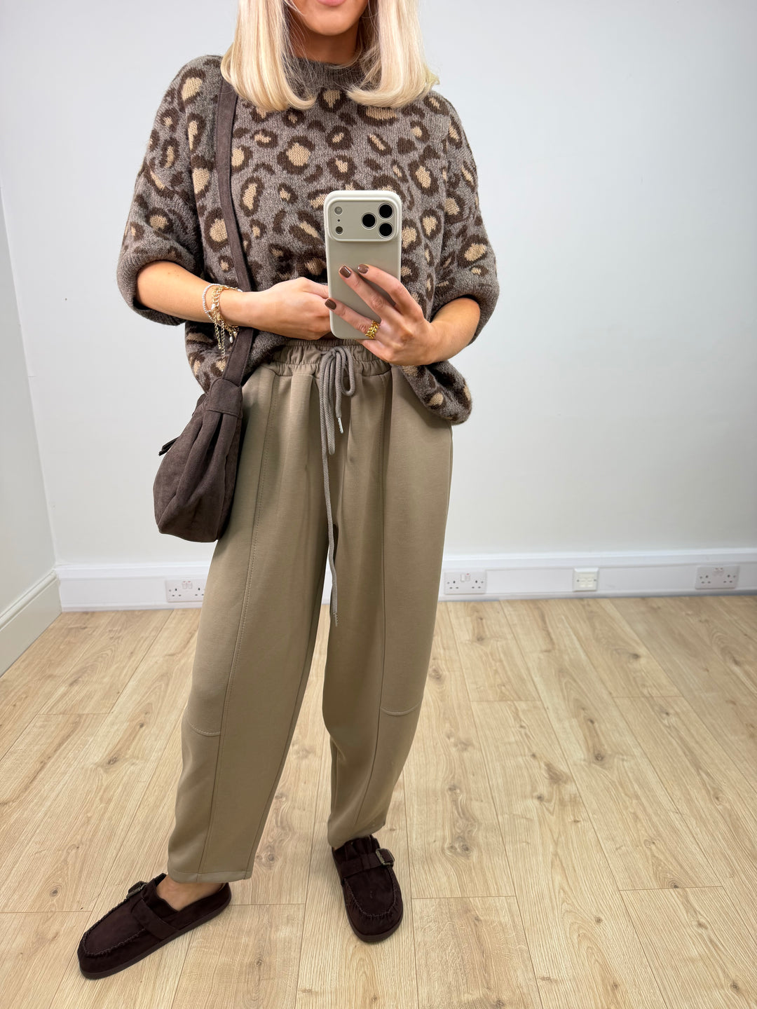 Barrel Leg Joggers - Taupe