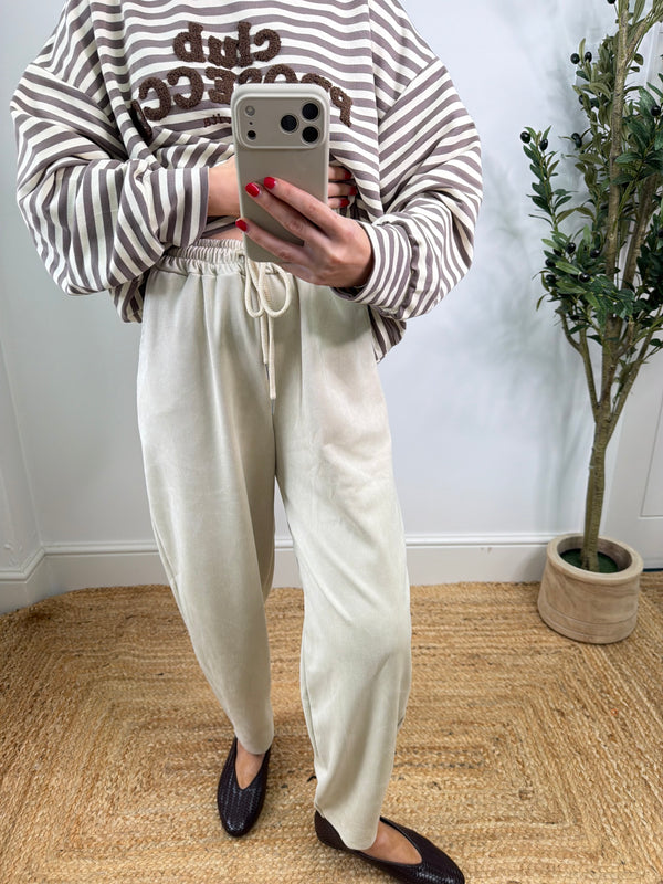 Soft Suede Barrel Joggers - Cream