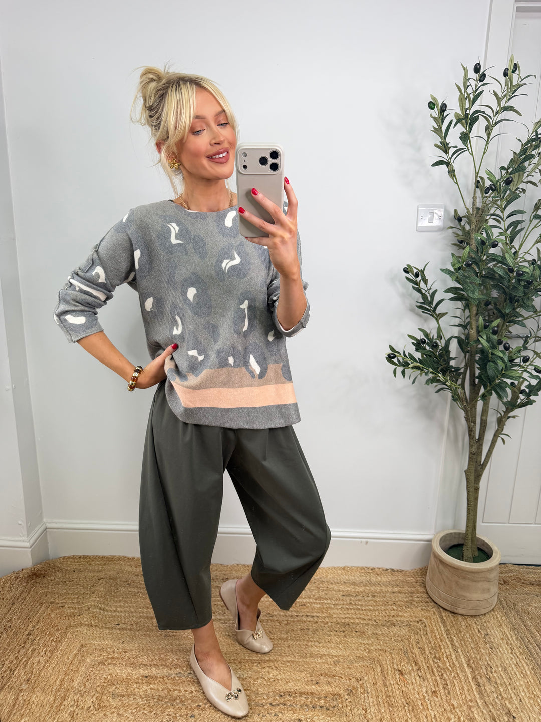 Anna Leopard Camo Knit - Khaki