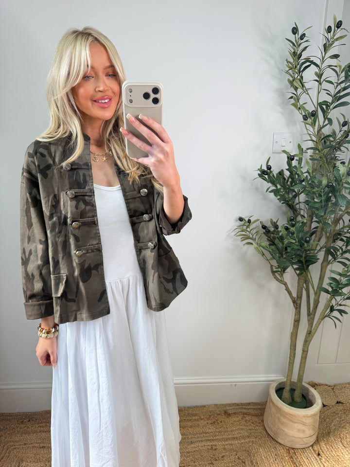 Lydia Denim Camo Jacket - Chocolate