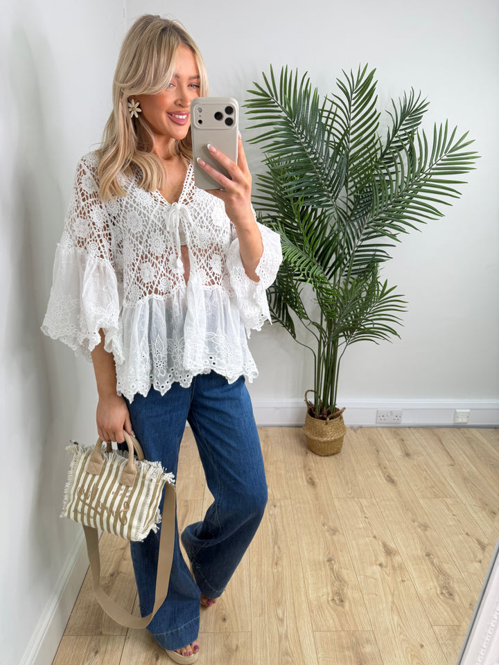 Marrakesh Crochet Tie Top - White