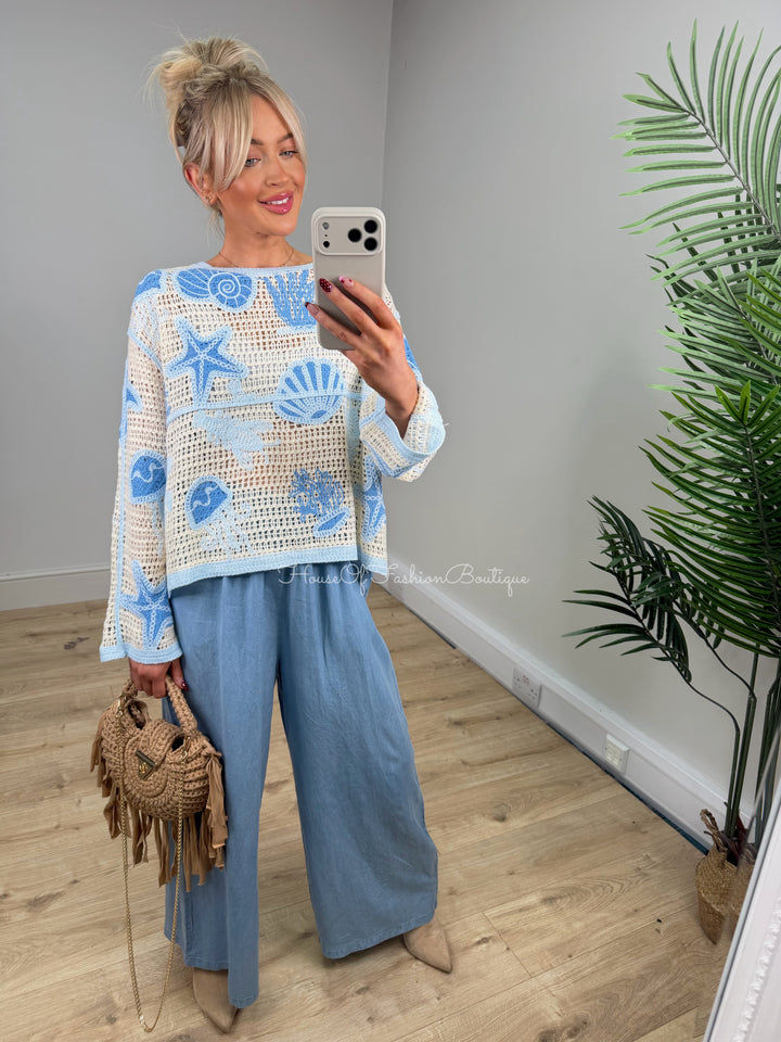 Starfish Crochet Top - Baby Blue