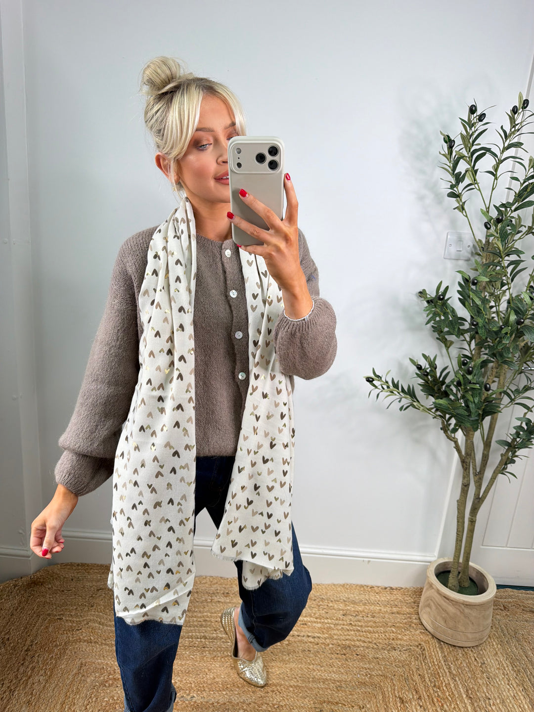 Mini Heart Scarf - Cream