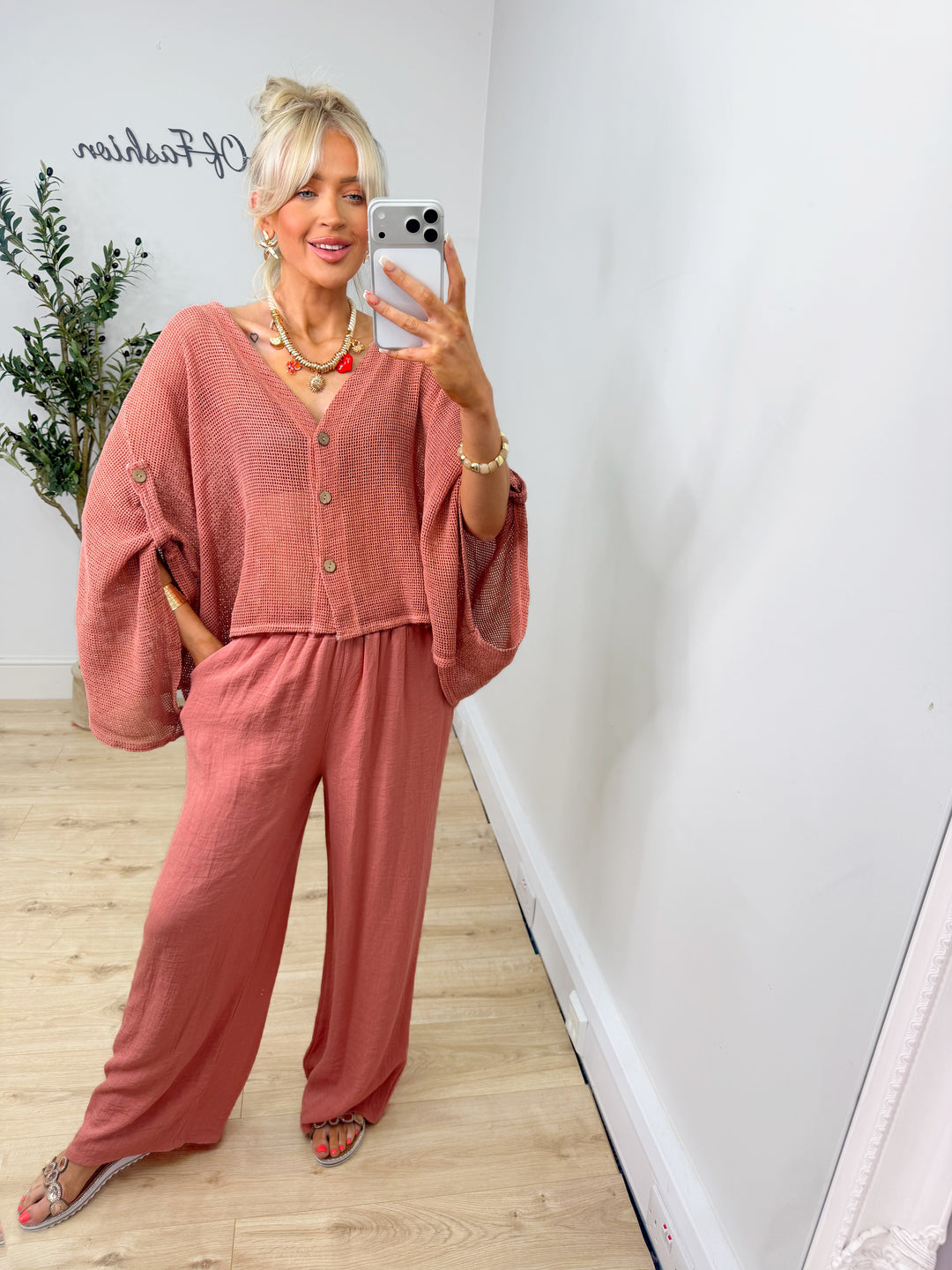 Morocco Mesh Cardigan - Muted Peach