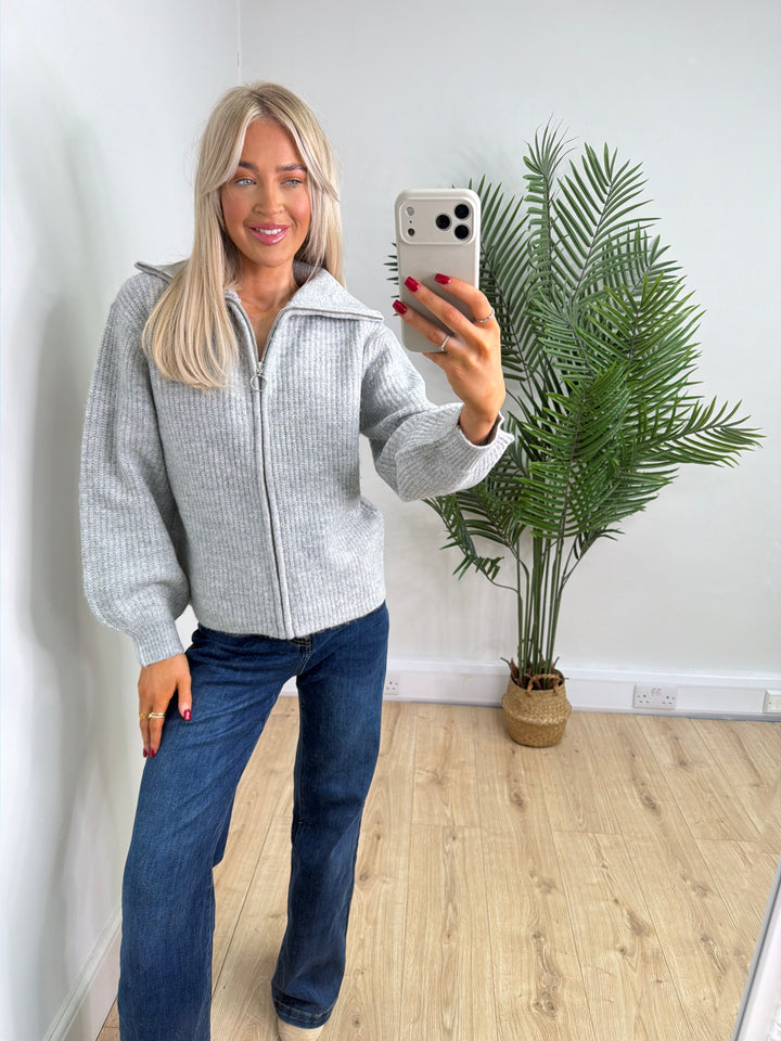 Zara Knitted Zip Knit - Grey
