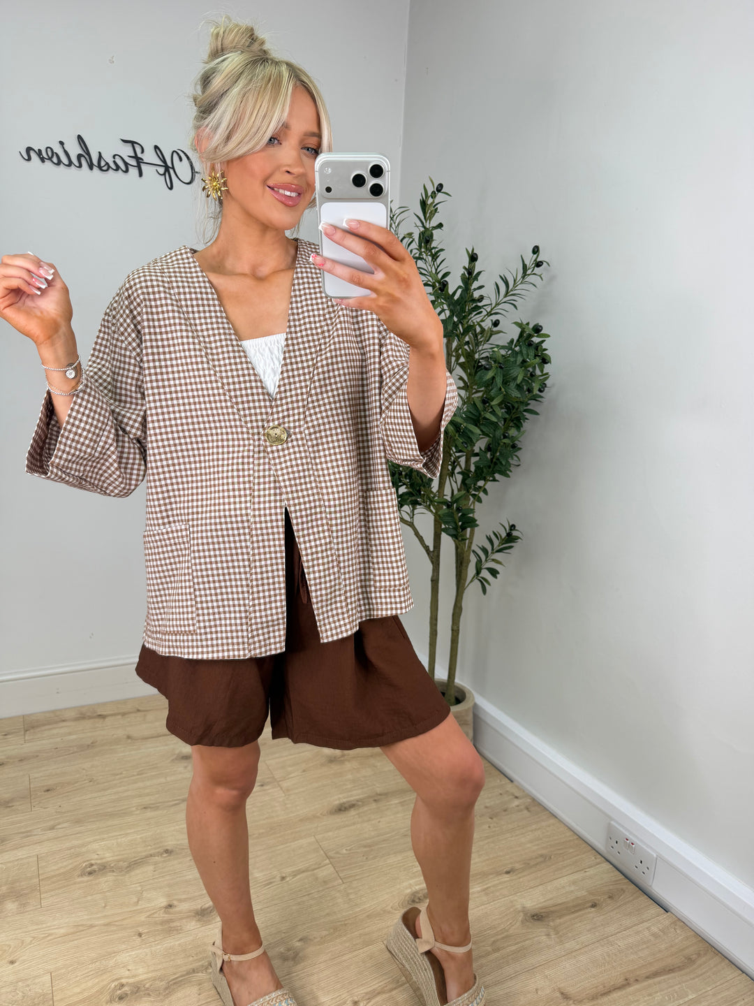 Olivia Gingham Jacket - Chocolate