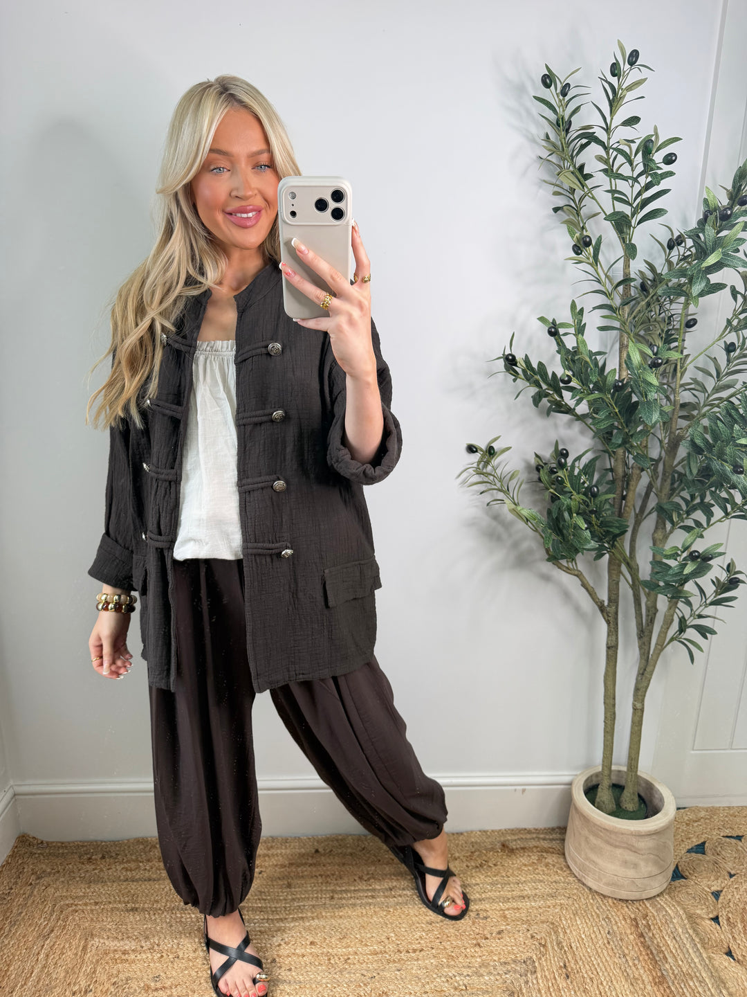 Cheesecloth Military Jacket - Chocolate