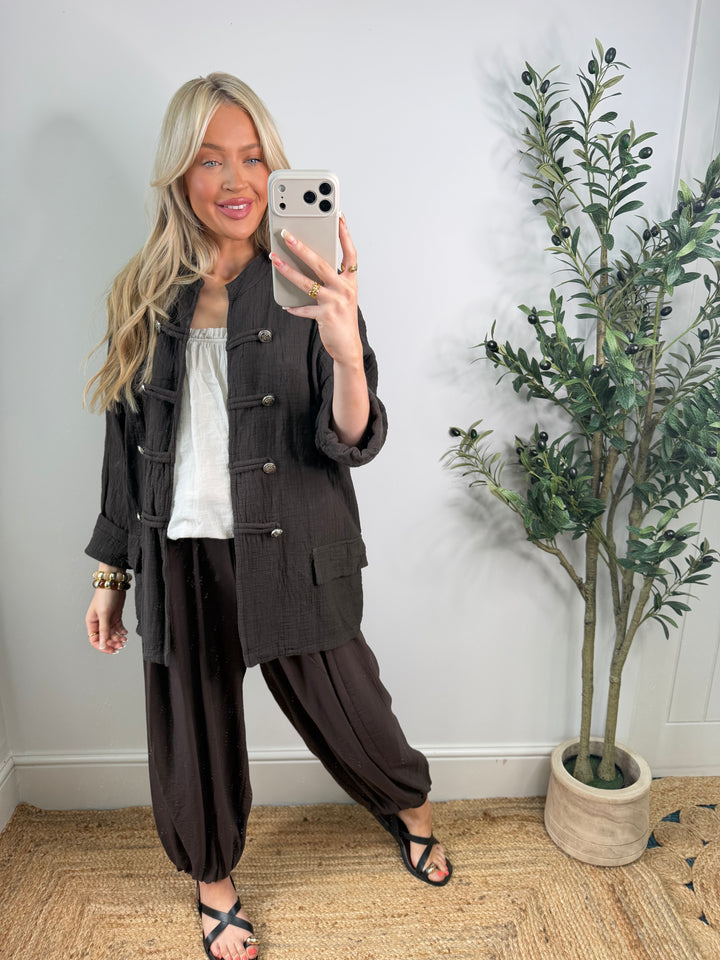 Cheesecloth Military Jacket - Chocolate