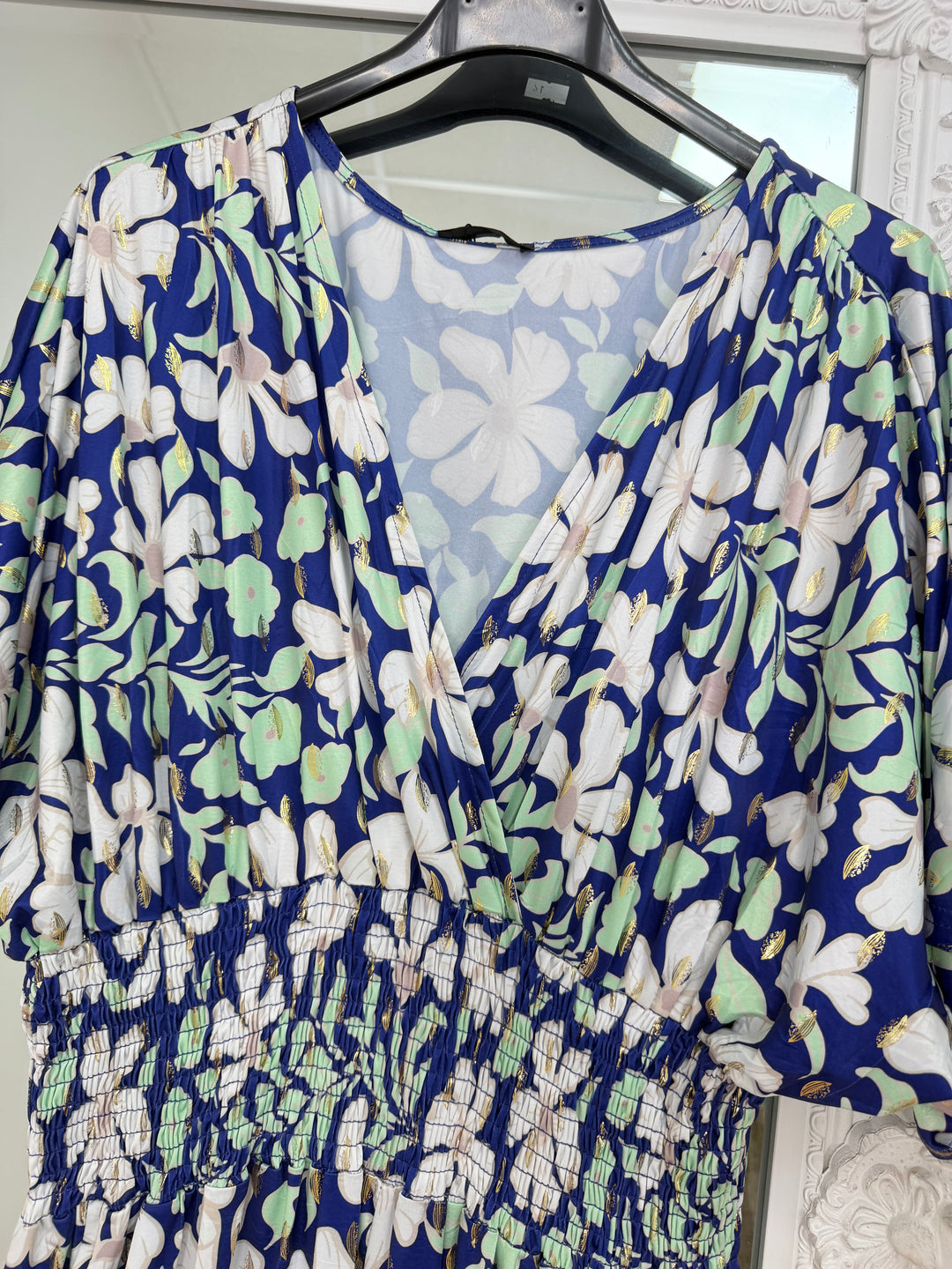 Floral Slinky Jumpsuit - Mint & Navy