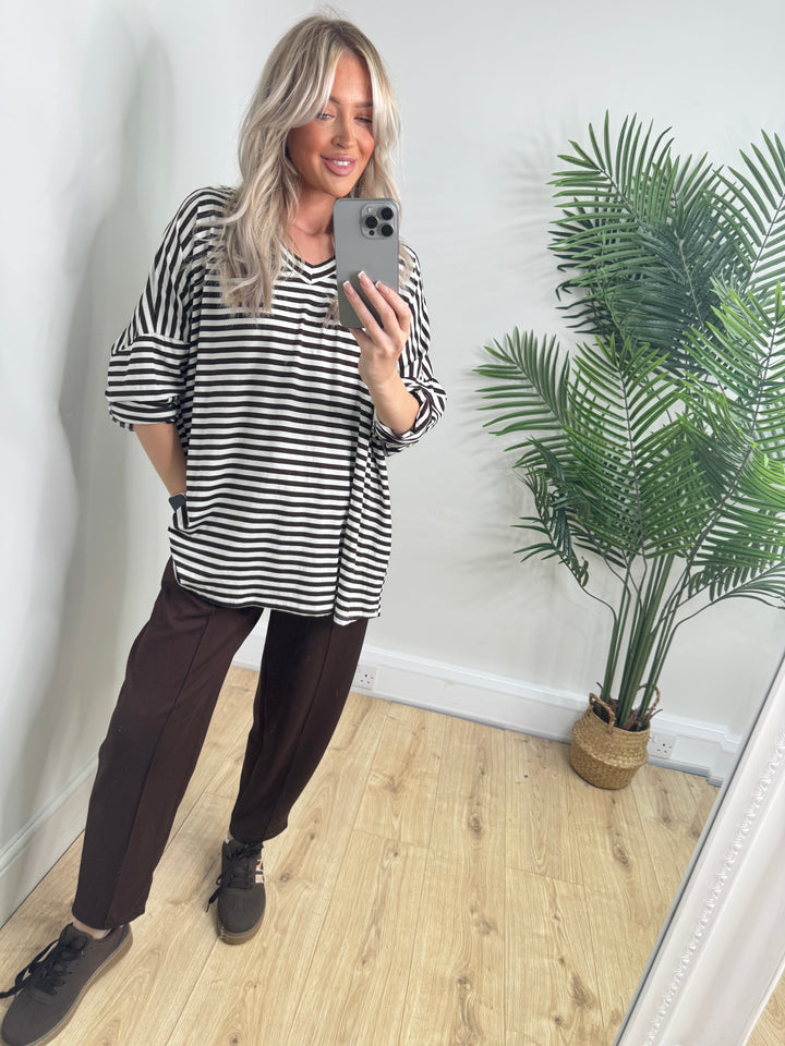 Florence Stripe Tee - Chocolate