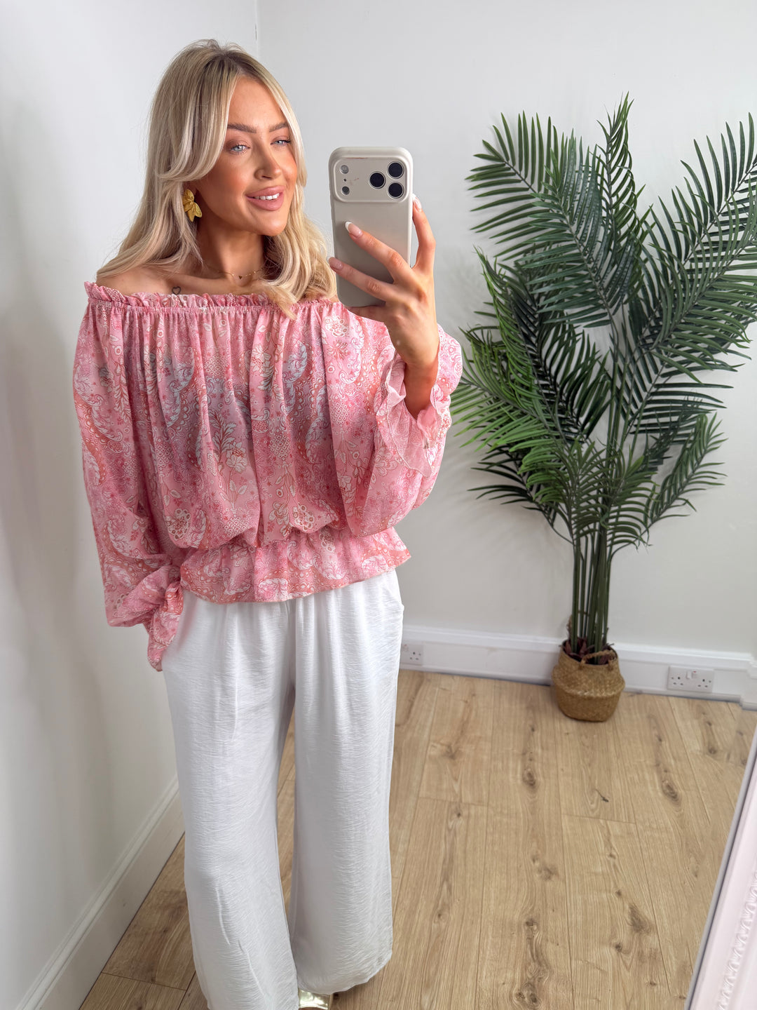 Paisley Bardot Top - Pink