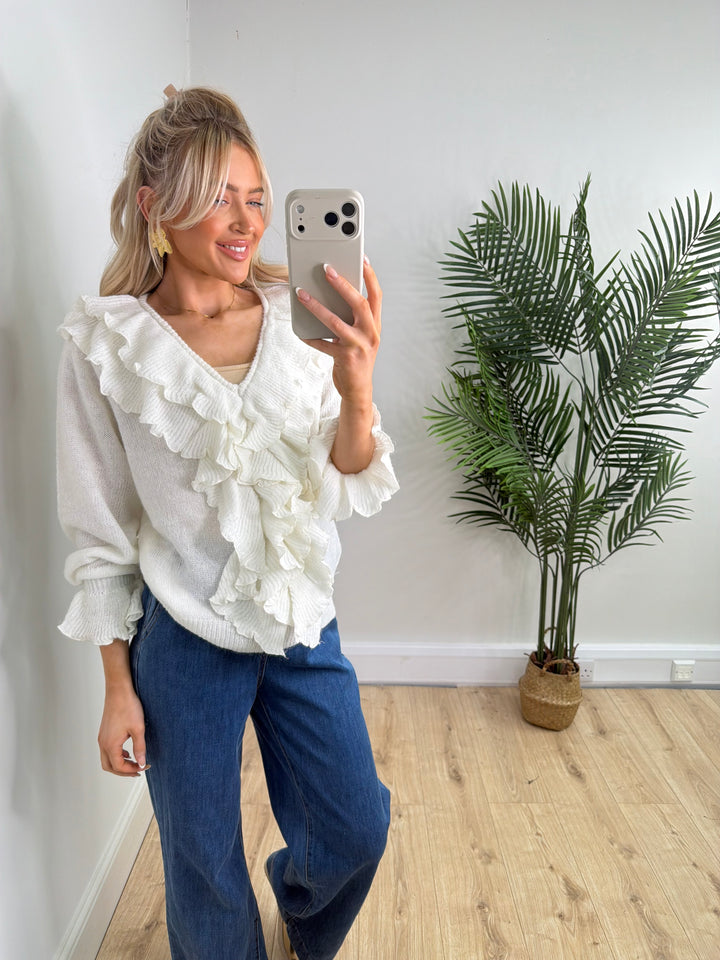 Adley Ruffle Knit - White
