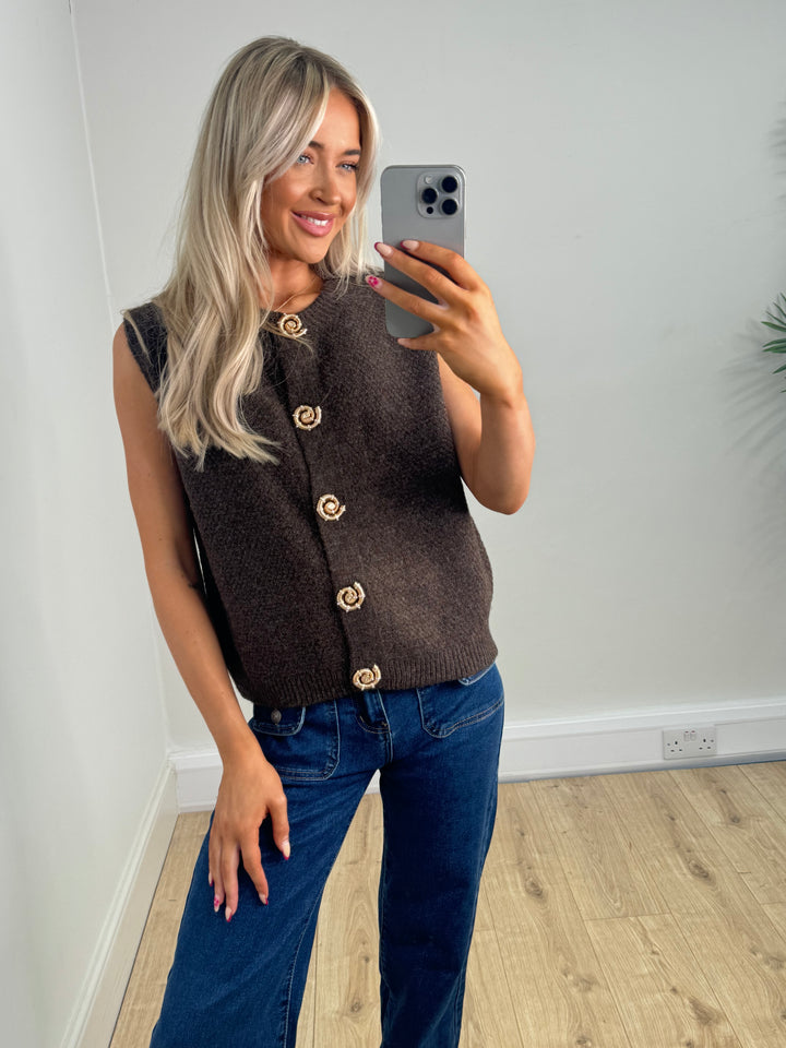 Shell Button Waistcoat - Chocolate