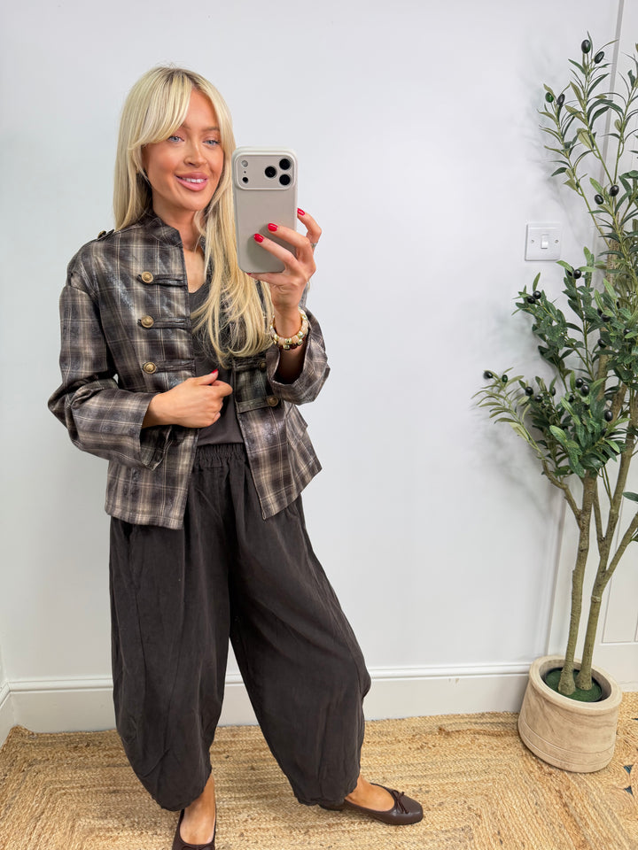 Piper Plaid Military Jacket - Chocolate