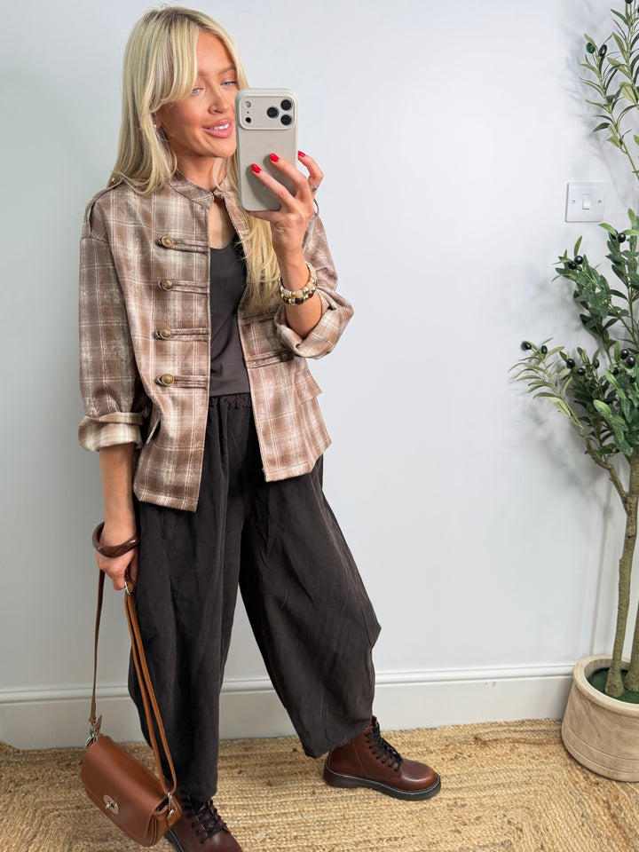 Piper Plaid Military Jacket - Tan