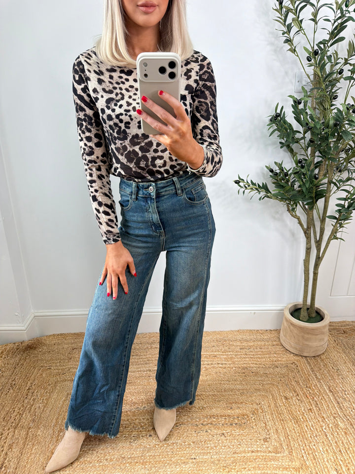 Cashmere Blend Top - Mocha Leopard