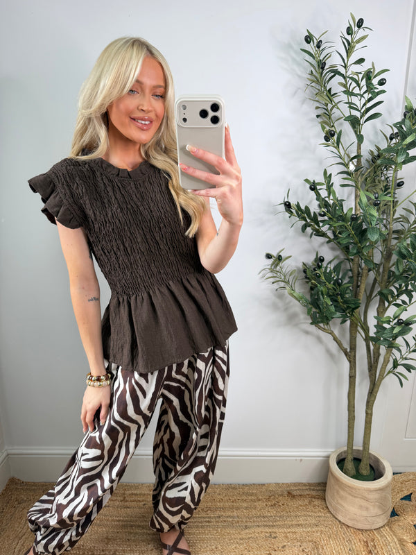 Brianna Peplum Top - Chocolate