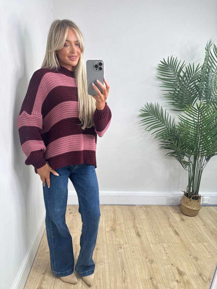 Chunky Stripe Jumper - Pink & Burgundy