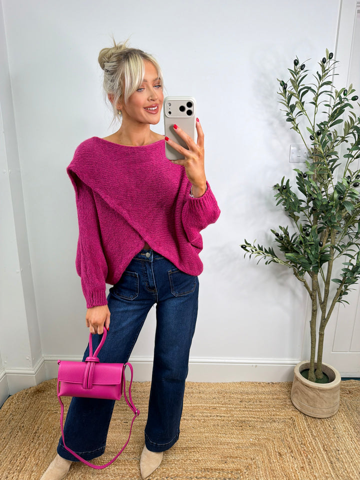 Ava Cross Over Knit - Raspberry