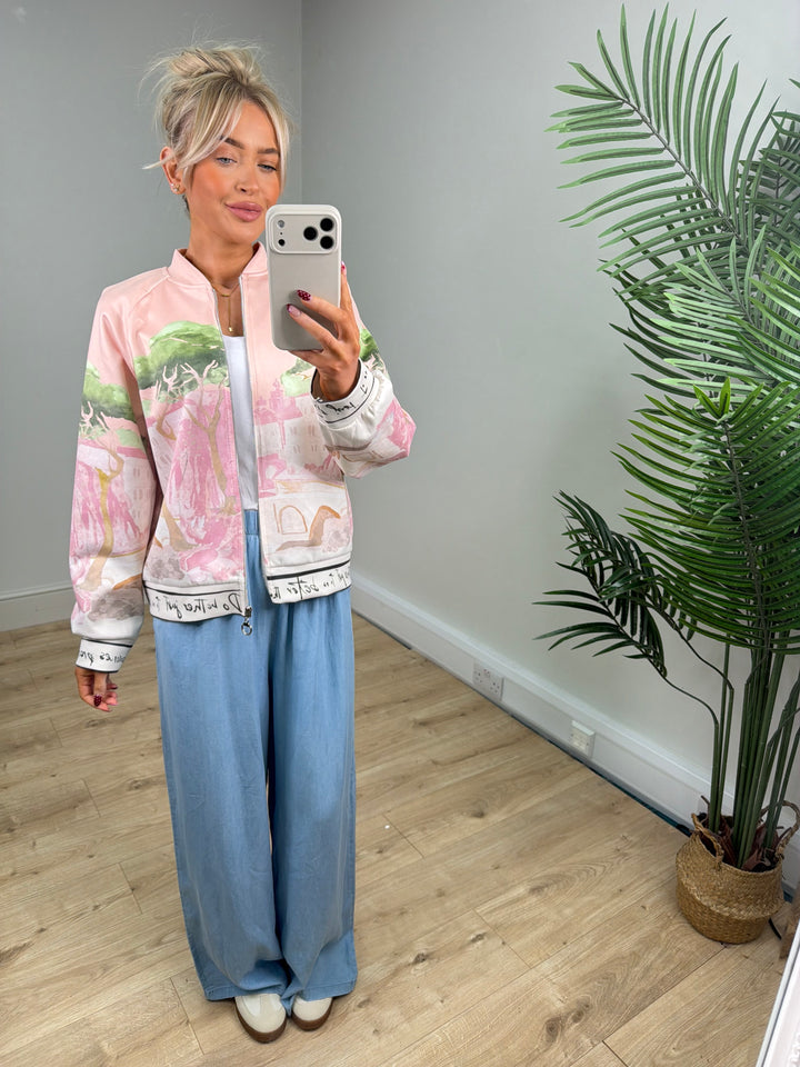 Cora Faux Suede Bomber - Baby Pink