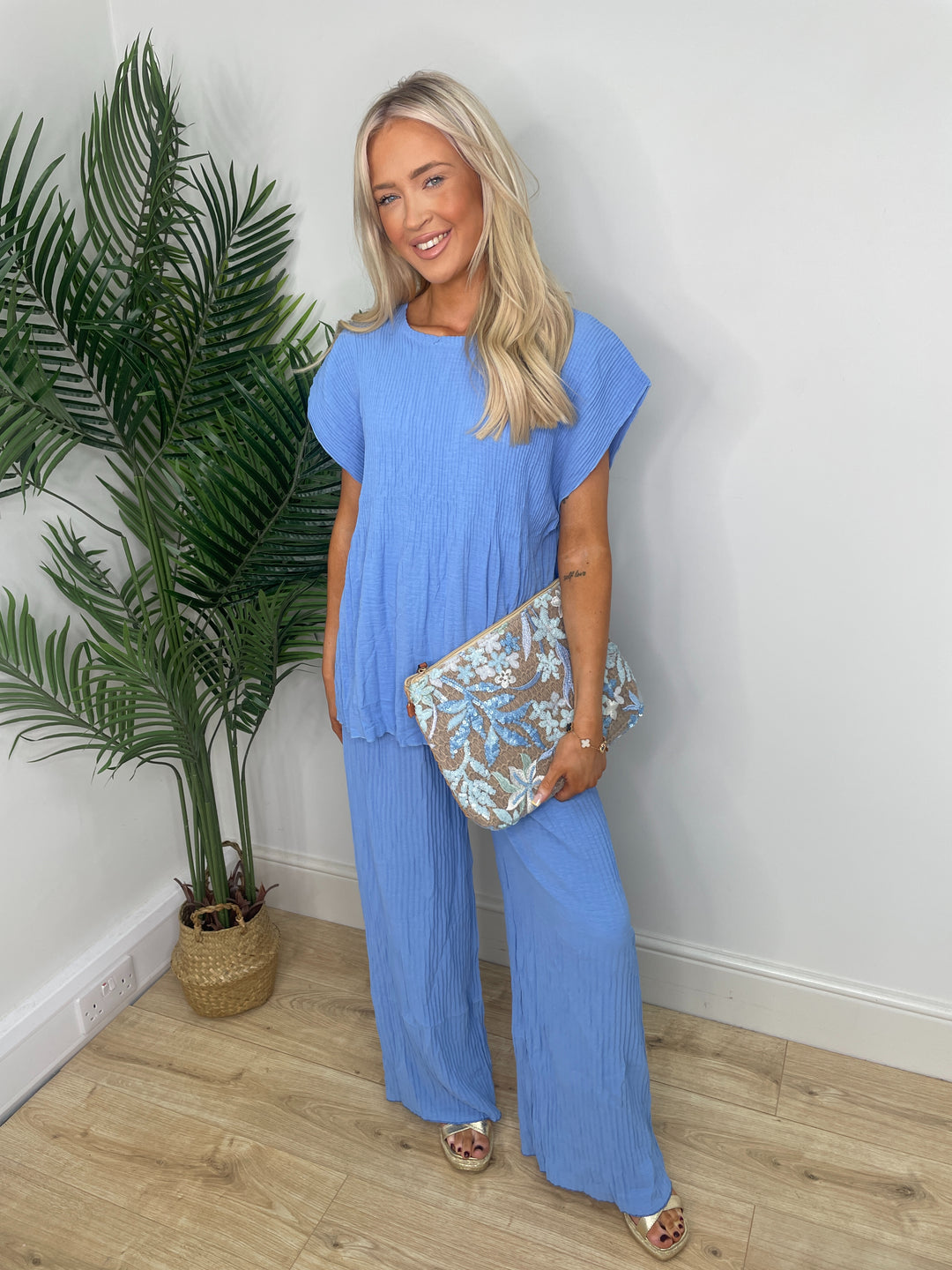 Nina Pleated Coord - Cornflower Blue