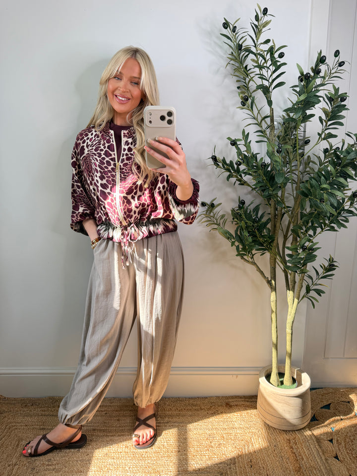 Jermaine Bomber Jacket - Plum Leopard