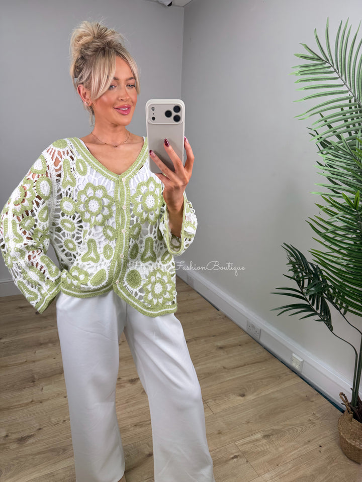 Adaline Crochet Cardigan - Pistachio