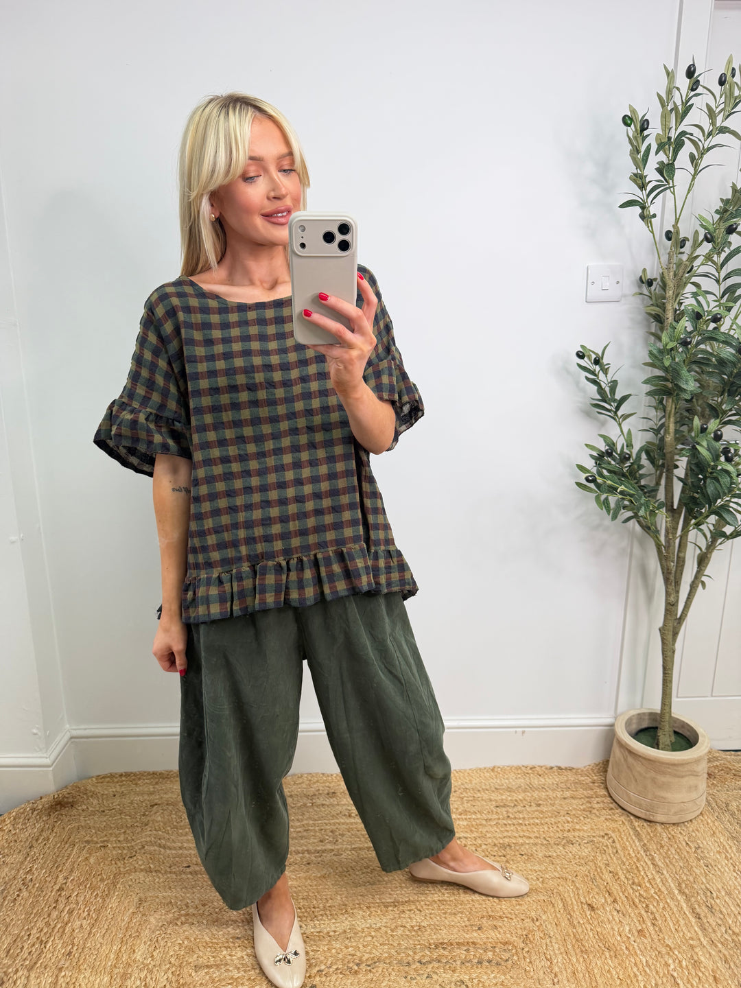 Delane Gingham Ruffle Top - S4