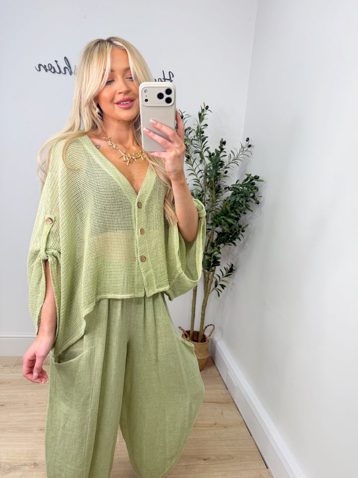 Oslo Mesh Cardigan - Lime