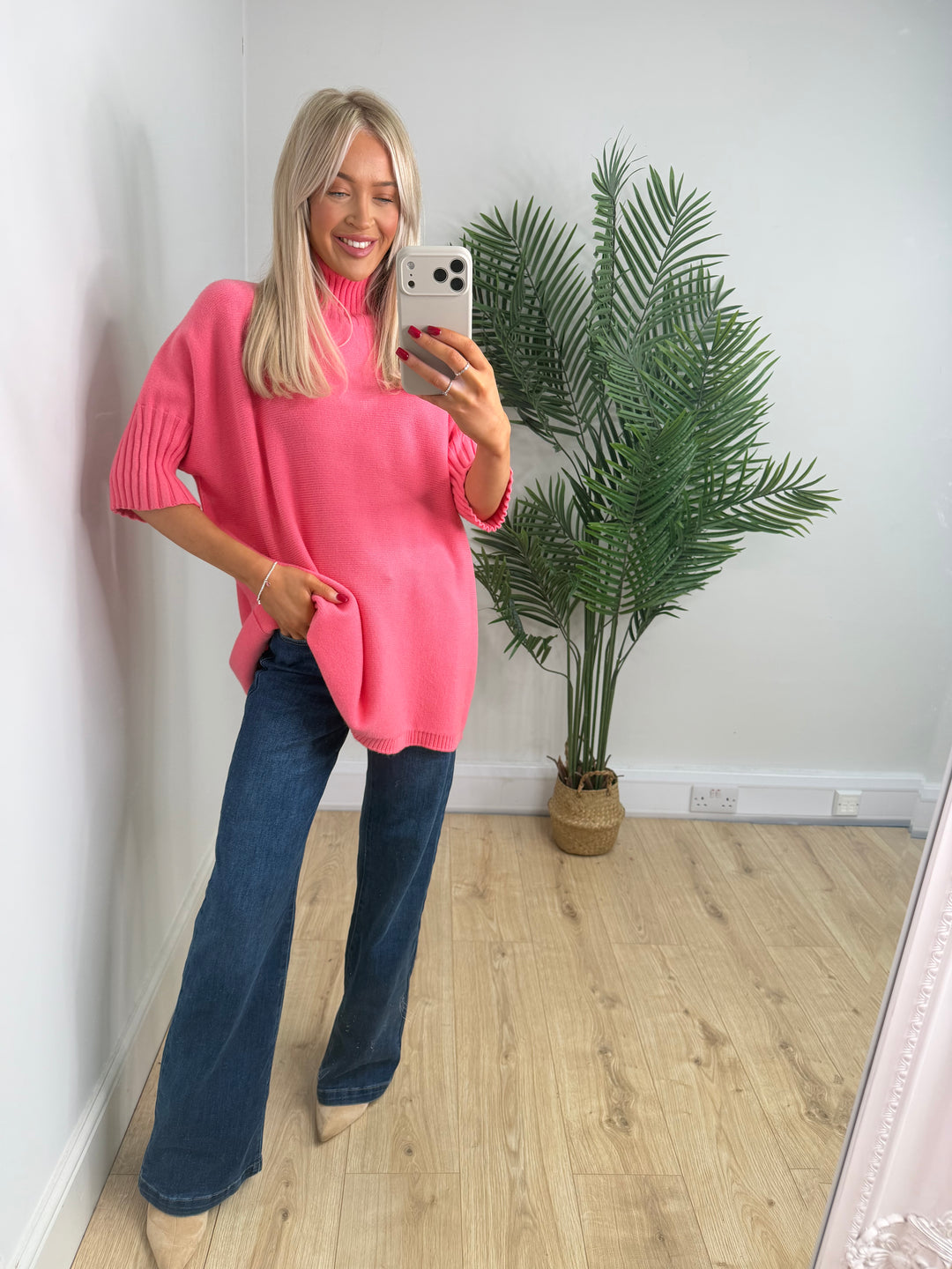 Bobbi High Neck Knit - Lipstick Pink