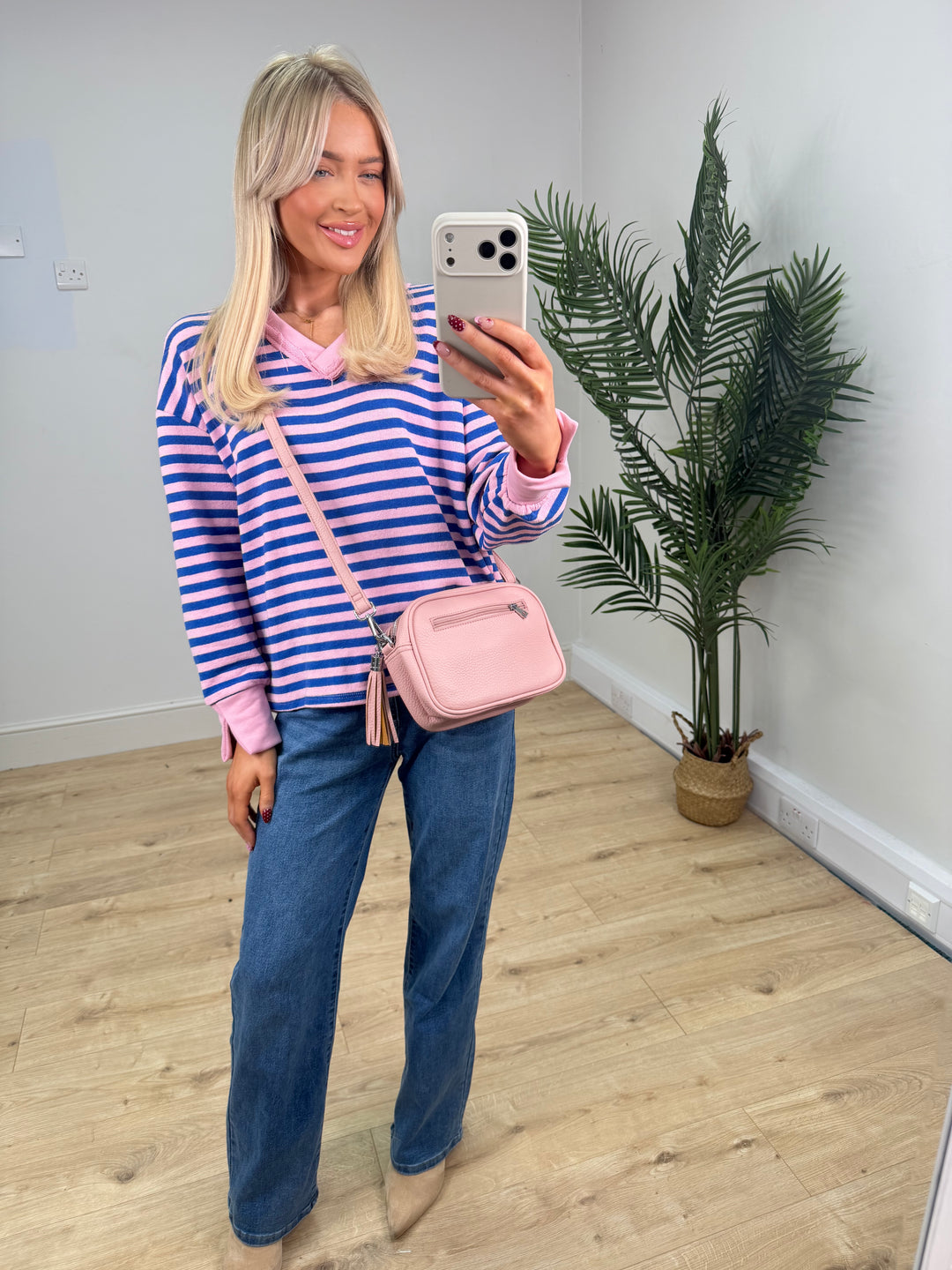 Ava Stripe Sweatshirt - Baby Pink & Royal Blue