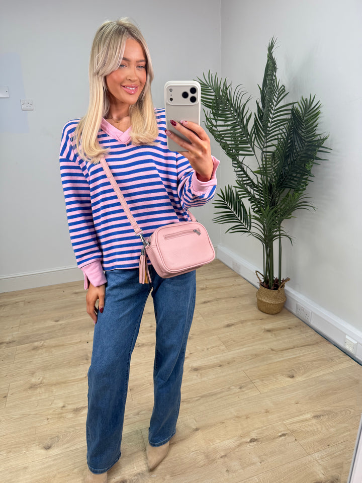 Ava Stripe Sweatshirt - Baby Pink & Royal Blue
