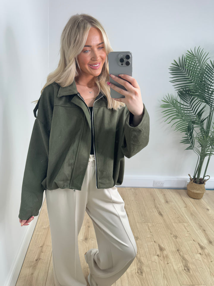 Brianna Suede Bomber - Khaki